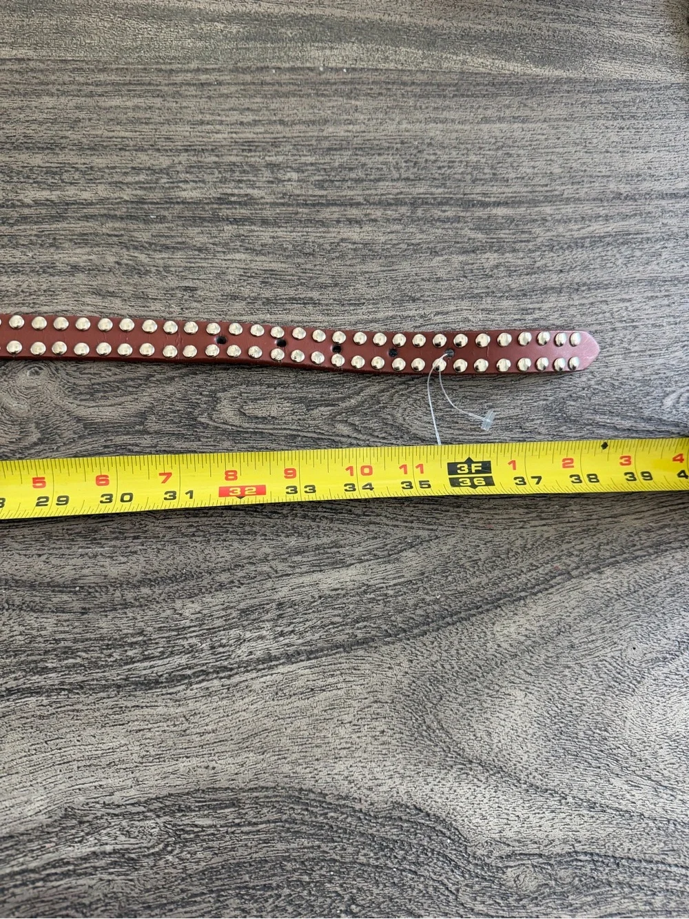 Brown Studded Leather Belt with Silver Buckle